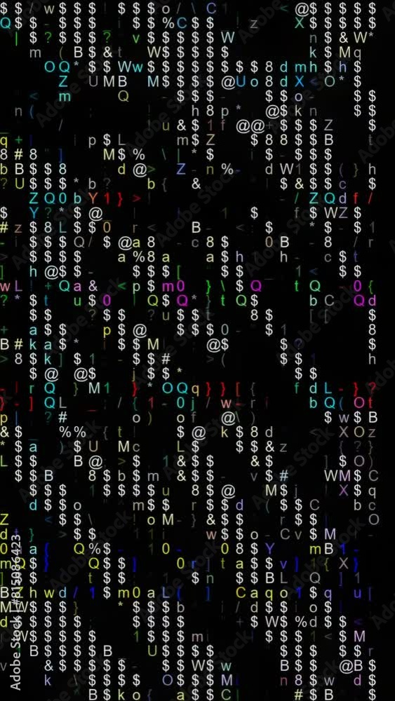 abstract background with dynamic symbols, ASCII animation, matrix ...