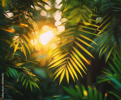 Sun Shines Through Palm Tree Leaves