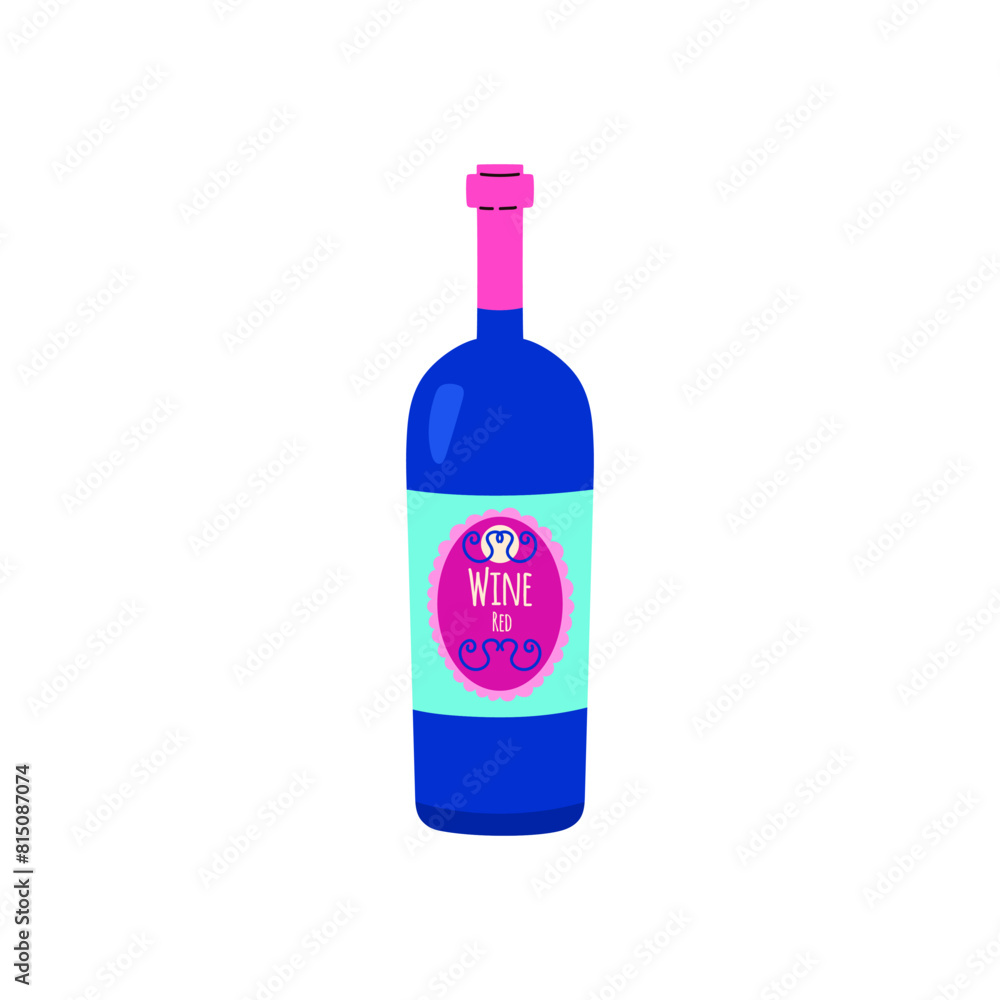 Vector illustration of a bottle of red wine in an label on a white background Vector illustration of a bottle of red wine in an label on a white background