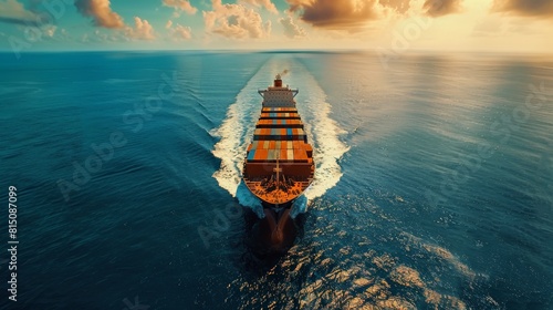 Aerial View of a Container Ship in the Ocean photo