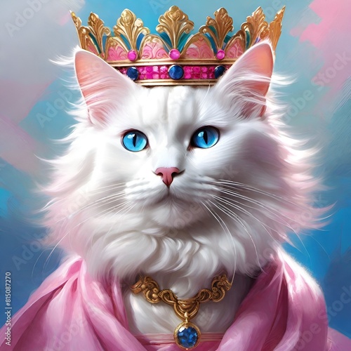 White cat wearing a crown 
