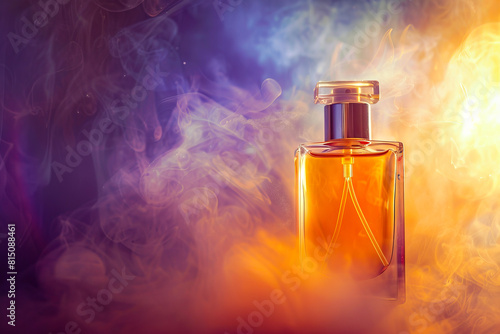 A bottle of perfume in smoke.