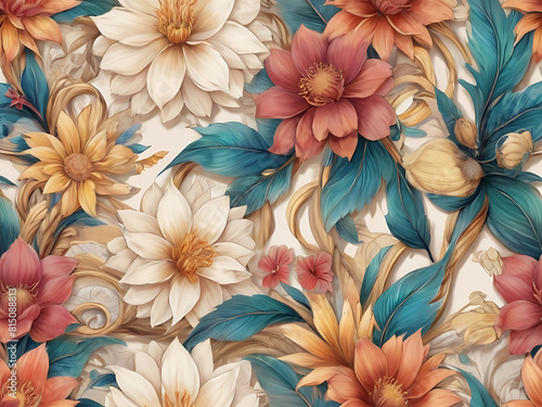 Beautiful blossoming flowers summer floral pattern background illustration