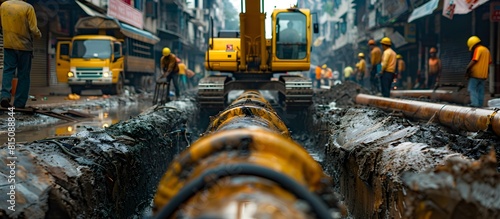 Advancement in Urban Infrastructure Laying Water Pipes in a New Development photo