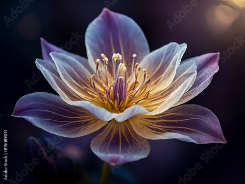 Dream purple and blue translucent flower  glowing with an inner light