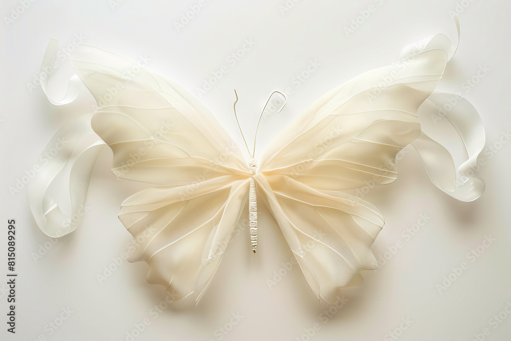 A white butterfly with ribbons on it. A white butterfly with ribbons on it.