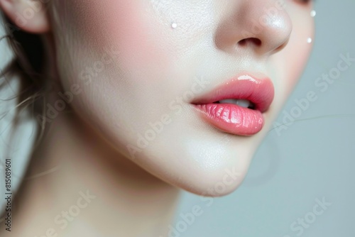 Close up of a woman s face with pink lipstick. Perfect for beauty and cosmetics advertisements