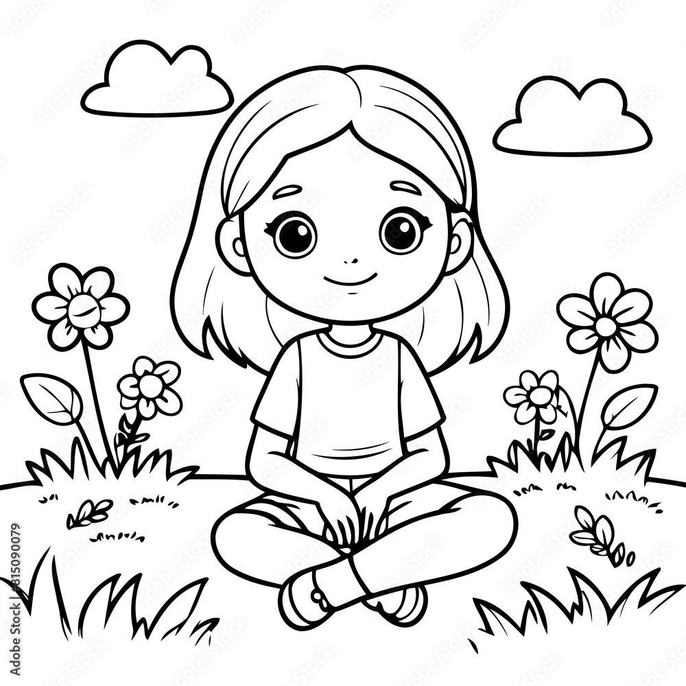Vector illustration of a cute Girl doodle for toddlers coloring activity Vector illustration of a cute Girl doodle for toddlers coloring activity