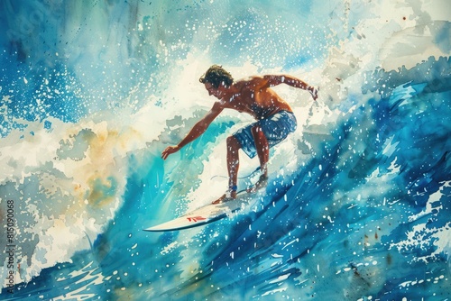 A man riding a wave on a surfboard. Perfect for sports and leisure concepts