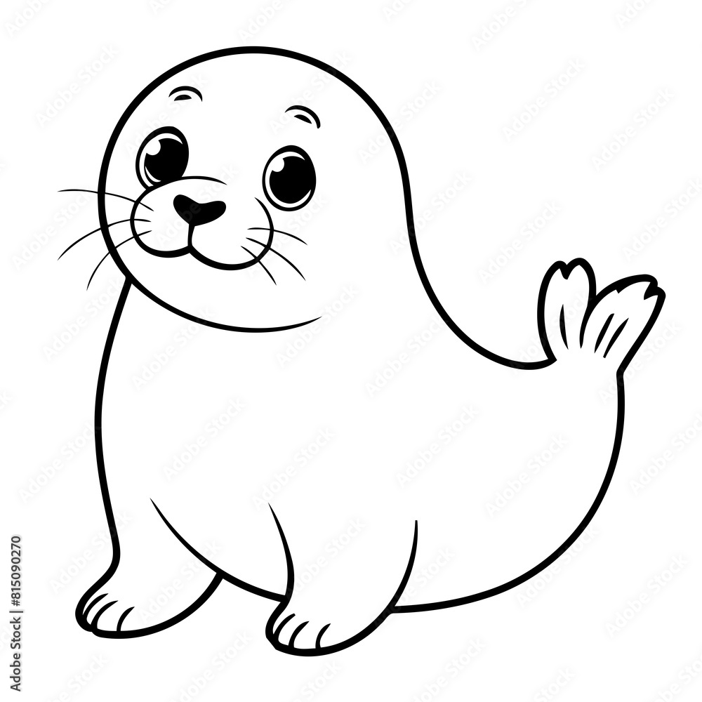 Fototapeta premium Cute vector illustration Seal hand drawn for kids page