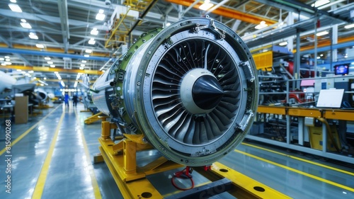 At the production site you can see a powerful aircraft engine, standing out for its massiveness and manufacturability. Every part of the engine is filled with energy and potential.