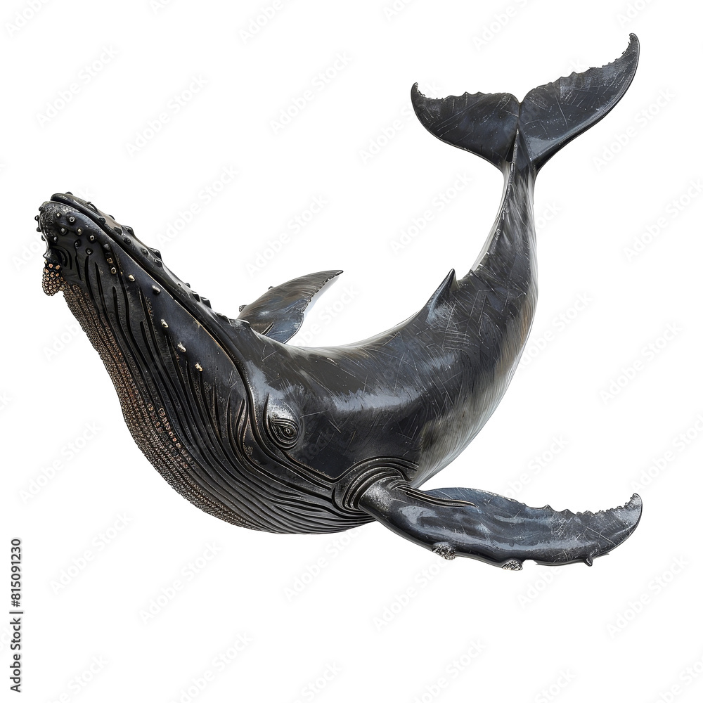 Fototapeta premium A realistic sculpture of a humpback whale, showcasing its iconic features, on a plain Png background, a baleen whale isolated on transparent background