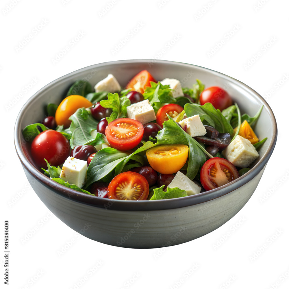 Fresh Greek Salad Served in a Black Bowl Captured in Bright Daylight Fresh Greek Salad Served in a Black Bowl Captured in Bright Daylight