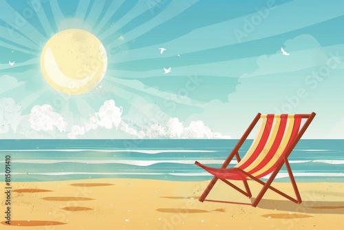 A serene beach scene with a lone chair, capturing the essence of summer relaxation