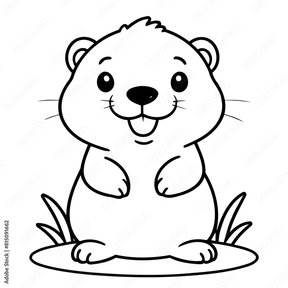 Naklejka premium Cute vector illustration beaver doodle black and white for kids page
