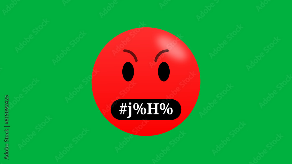 red Angry swearing emoji isolated on green screen. Emoticon with swear words and very angry expression. red Angry swearing emoji isolated on green screen. Emoticon with swear words and very angry expression.