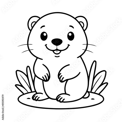 Simple vector illustration of beaver drawing for toddlers coloring activity