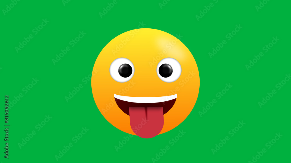 zany face emoji isolated on green screen. yellow face with big eyes and tongue out expression. zany face emoji isolated on green screen. yellow face with big eyes and tongue out expression.