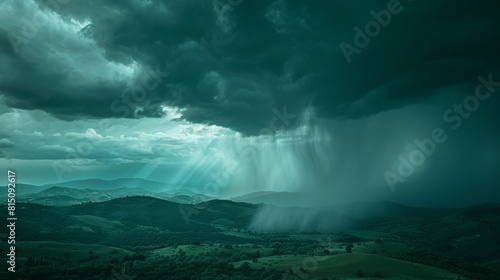 A stormy sky with a large cloud that is almost touching the ground