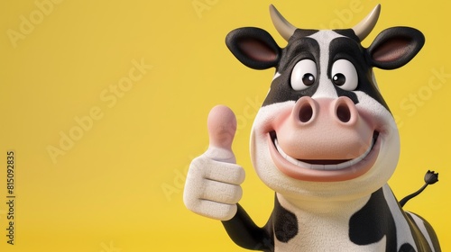 Cartoon cow expressing joy with a thumbs up gesture