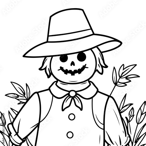 Cute vector illustration Scarecrow drawing for colouring page