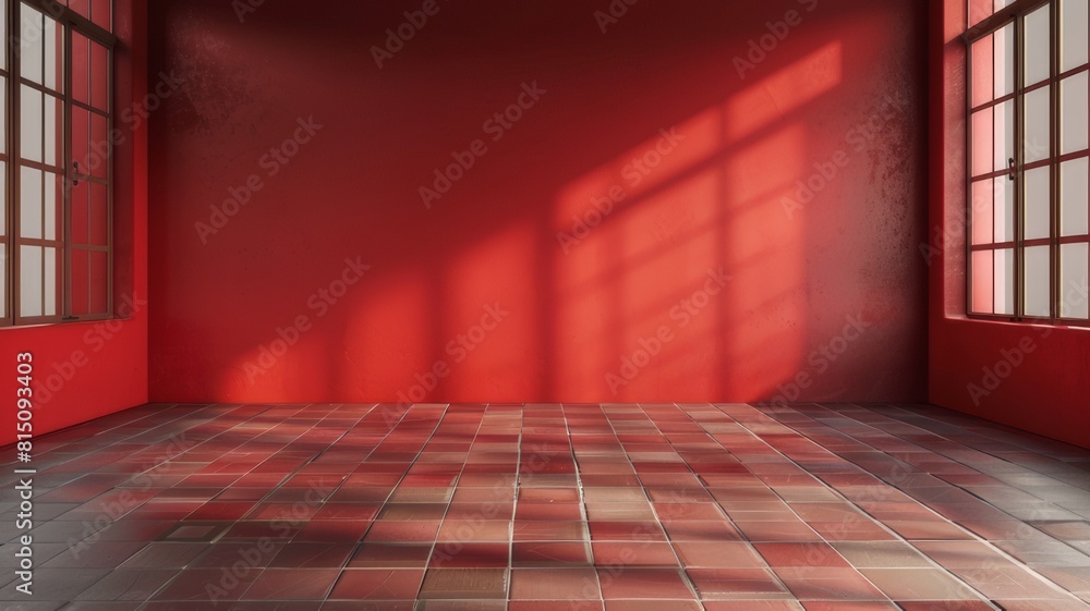 Background of the floor and red wall of the room. Minimalist design. Background of the floor and red wall of the room. Minimalist design.