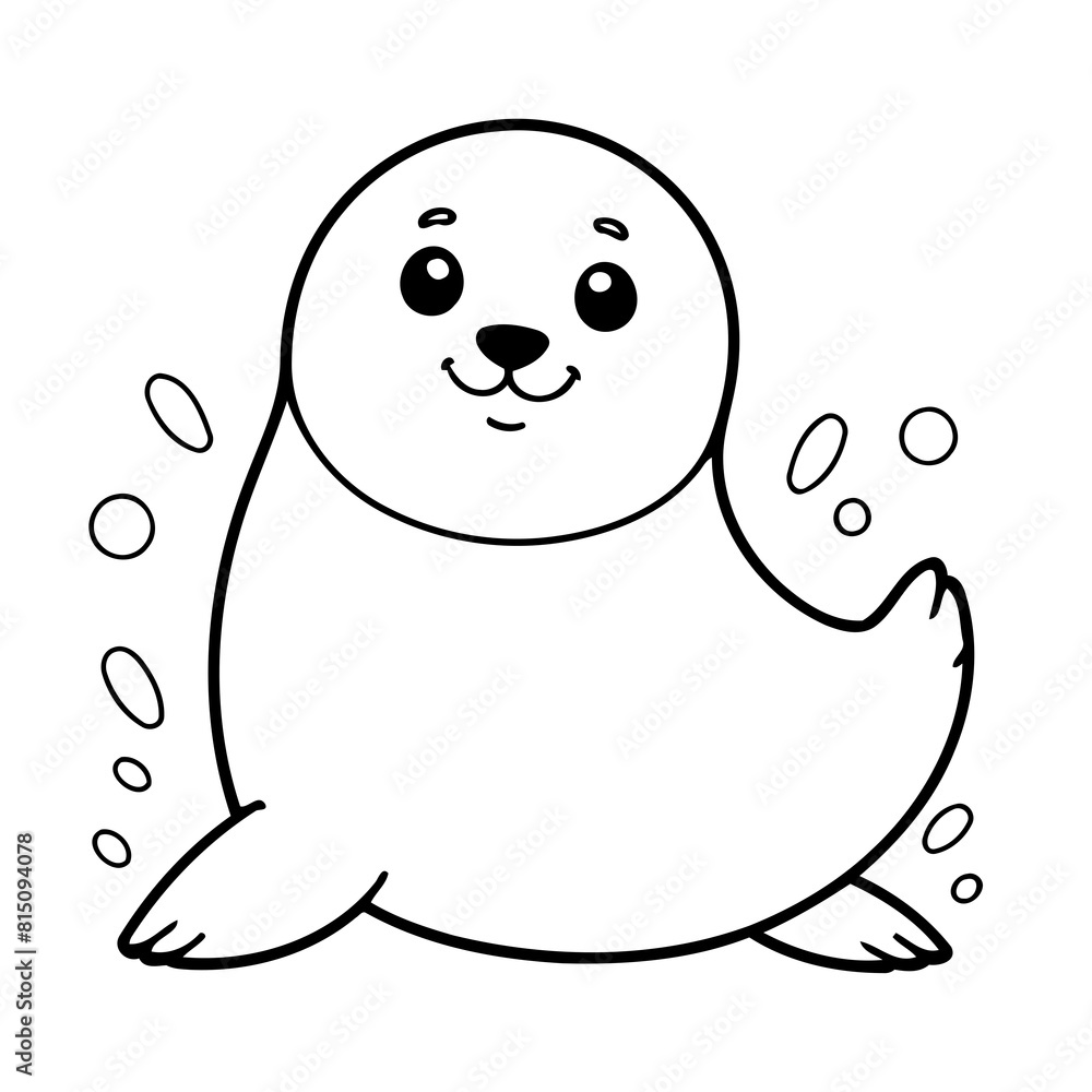 Fototapeta premium Simple vector illustration of Seal drawing for toddlers colouring page