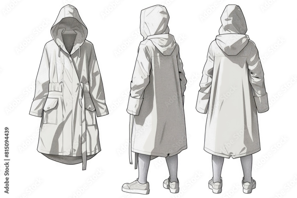 A drawing of a person wearing a hooded coat. Suitable for various design projects A drawing of a person wearing a hooded coat. Suitable for various design projects
