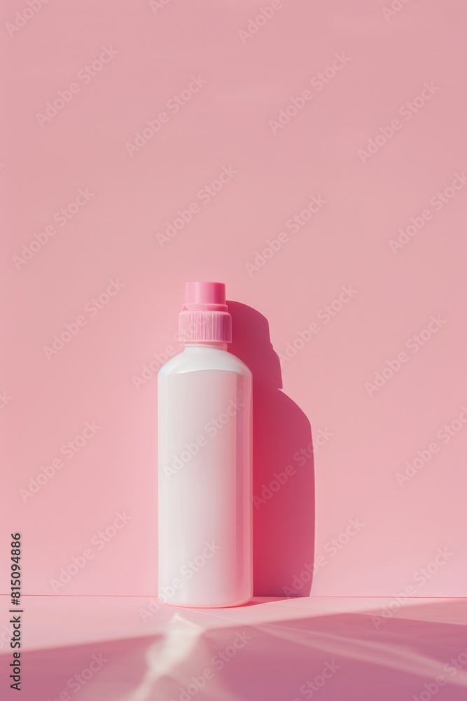 A bottle of lotion on a pink surface, perfect for beauty and skincare concepts A bottle of lotion on a pink surface, perfect for beauty and skincare concepts