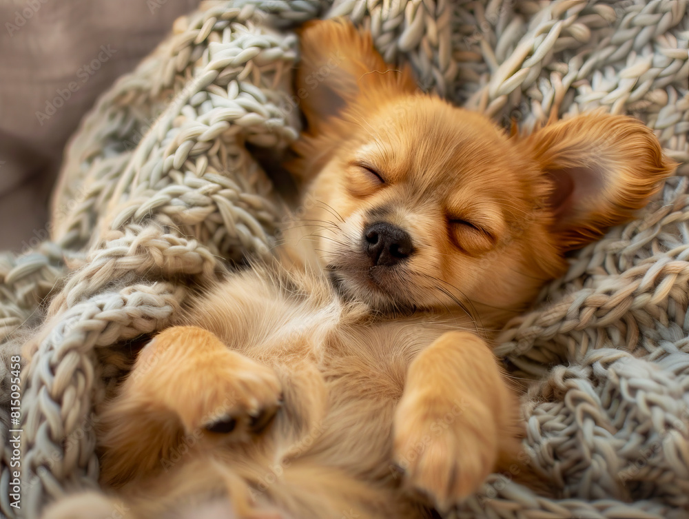 A small dog sleeping under a blanket. A small dog sleeping under a blanket.