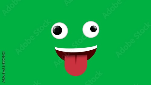 zany and funny expression on green screen with moving tongue and eyes