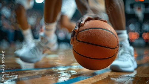 A basketball player dribbles the ball. Basketball, sport concept. Basketball court. photo