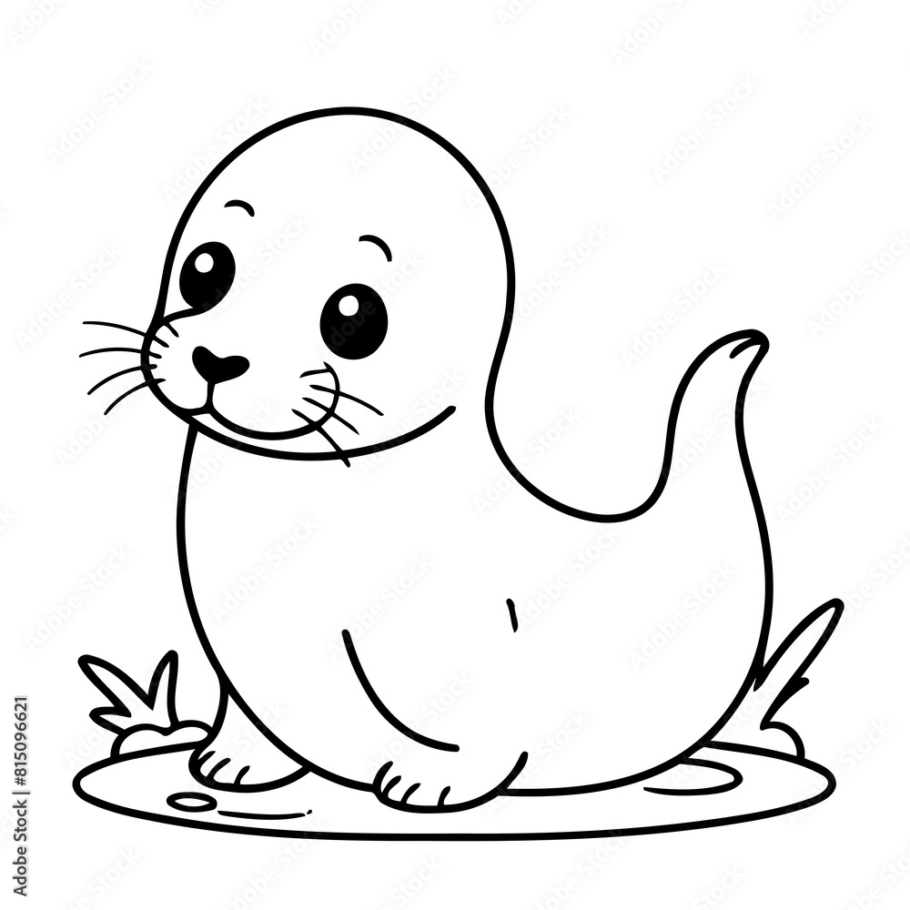 Vector illustration of a cute Seal drawing for kids colouring activity Vector illustration of a cute Seal drawing for kids colouring activity