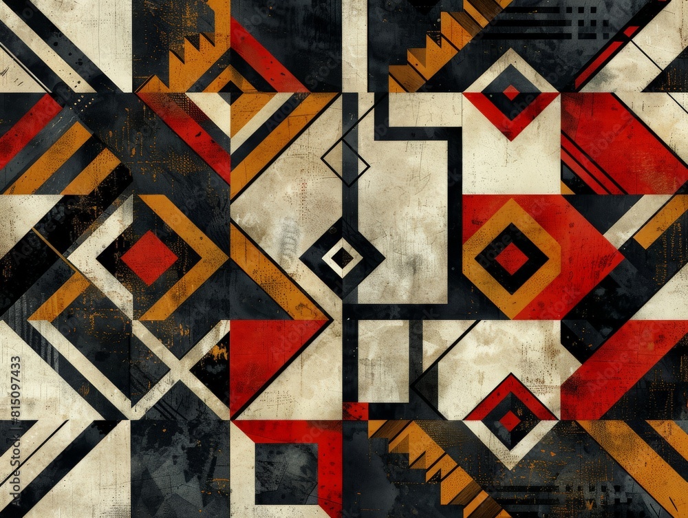 Obraz premium Modern Geometric Pattern in Red, Black, and White