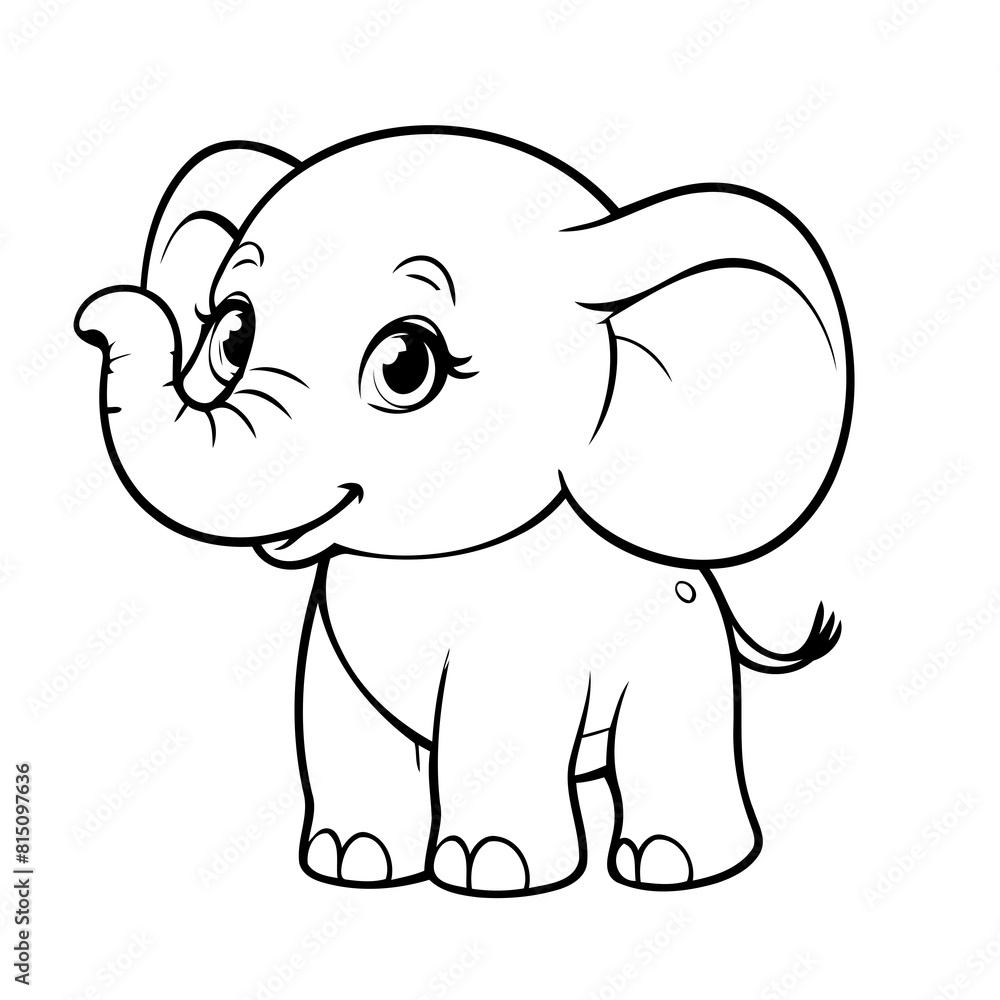Fototapeta premium Simple vector illustration of elephant drawing for kids colouring activity