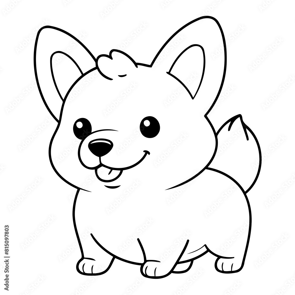 Simple vector illustration of WelshCorgi drawing for kids colouring activity Simple vector illustration of WelshCorgi drawing for kids colouring activity