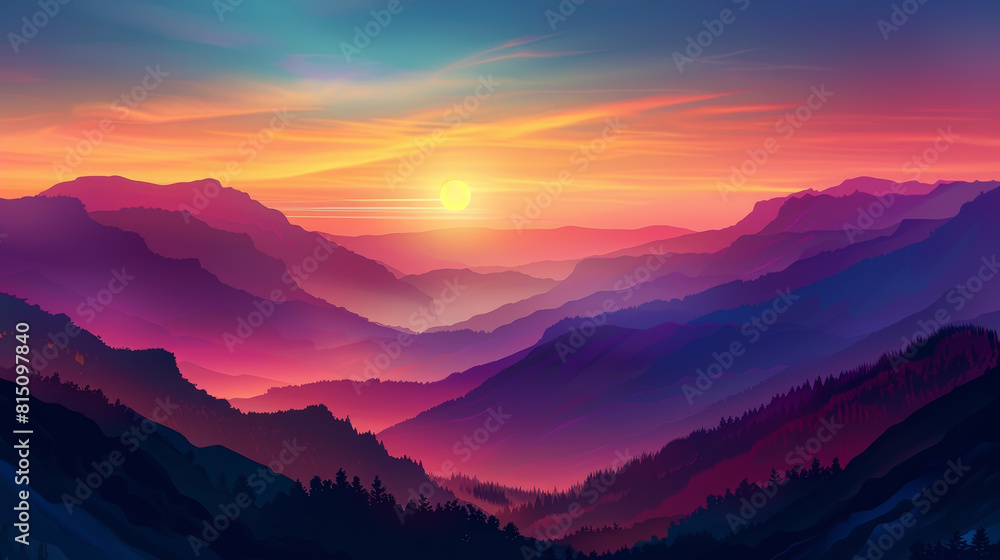 Fototapeta premium A beautiful mountain range with a sunset in the background