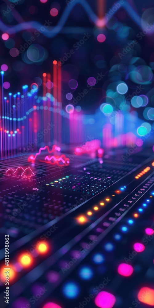 3D rendering of a digital equalizer with glowing lights. 3D rendering of a digital equalizer with glowing lights.