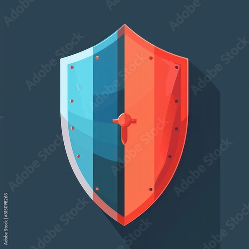 A red and blue shield icon on a dark blue background.