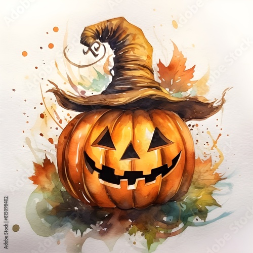 Cute watercolor halloween pumpkin