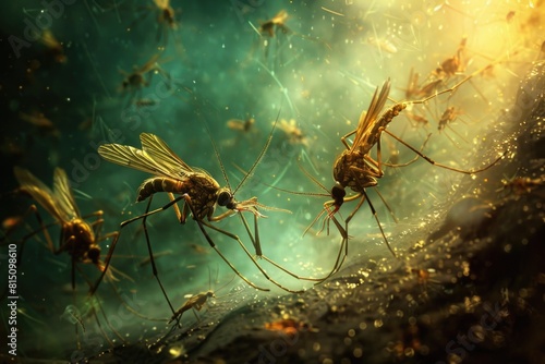 Two mosquitoes flying in the air. Suitable for insect-themed designs photo