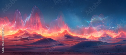 Desert Landscape of Giant Soundwave Dunes with Dynamic Colorful Sky photo