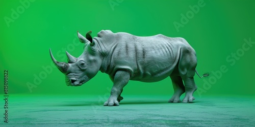 A rhino standing in front of a vibrant green background  suitable for wildlife and nature themes