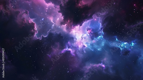 Interstellar space, colorful nebula and stars photo