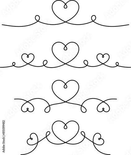 Hearts borders. Decorative lines set. 