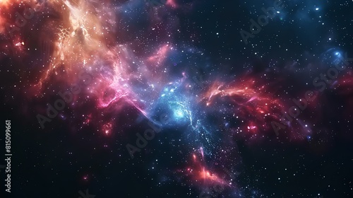 The image shows a beautiful and colorful nebula in deep space.