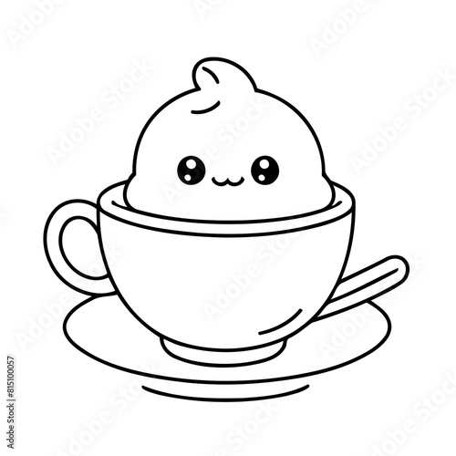 Vector illustration of a cute Teacup drawing for colouring page