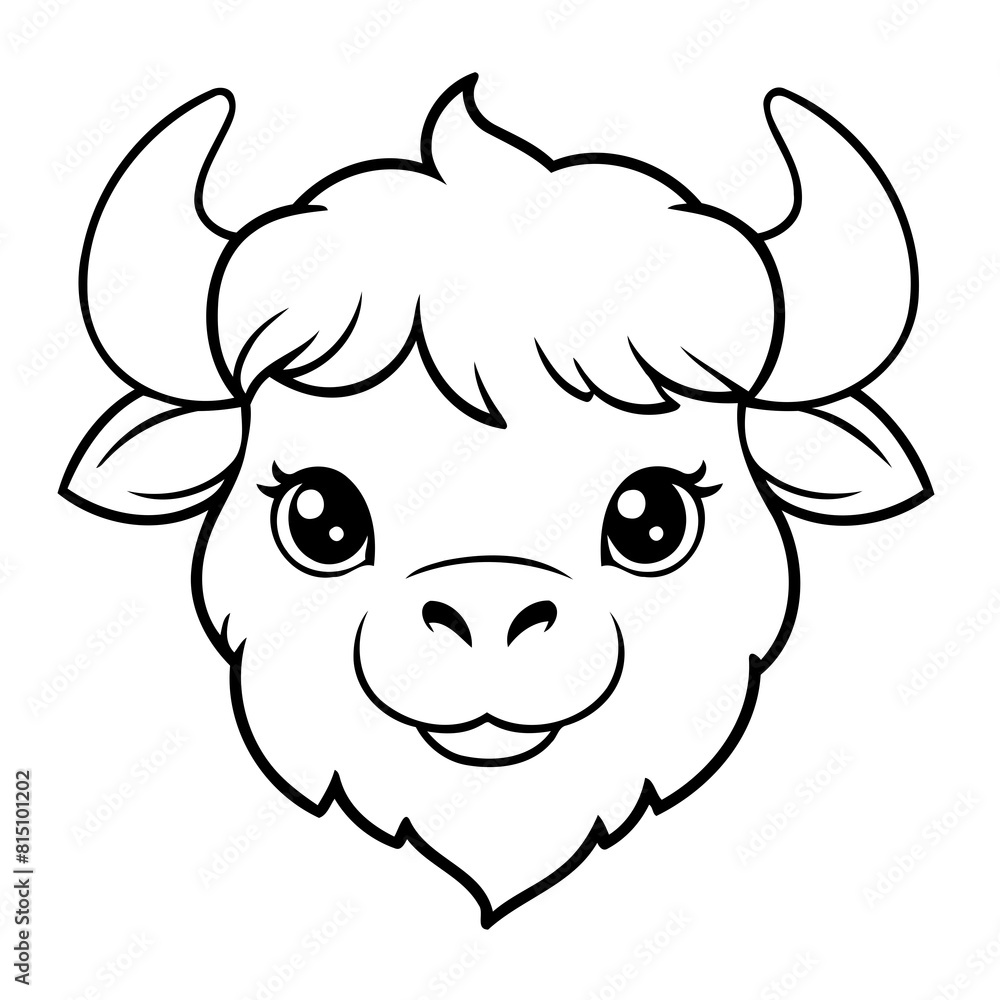 Cute vector illustration Yak drawing for kids colouring activity Cute vector illustration Yak drawing for kids colouring activity