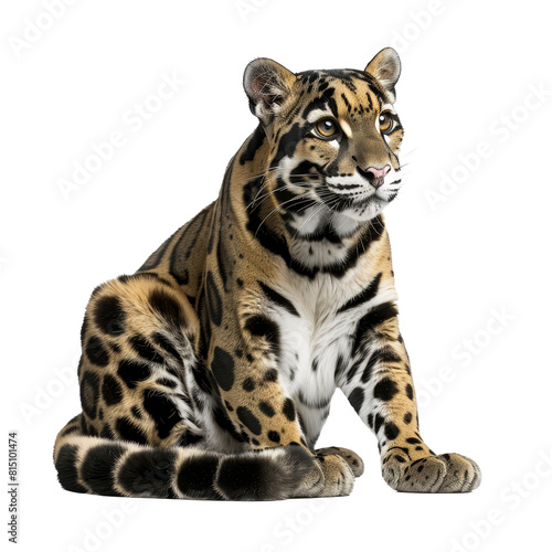 A leopard sits calmly in front of a Png background  a clouded leopard isolated on transparent background
