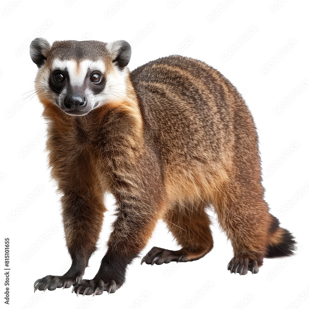 Fototapeta premium A lemur stands in front of a Png background, a coati isolated on transparent background